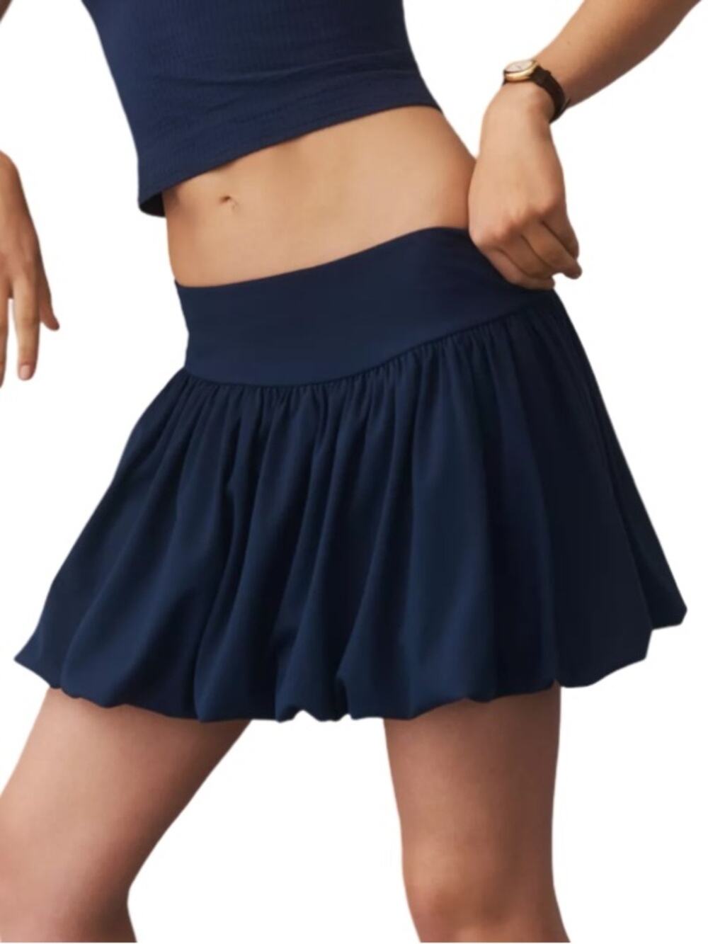 Anthropologie Daily Practice Bubble Mini Skirt in Waypoint - Navy M NWT
